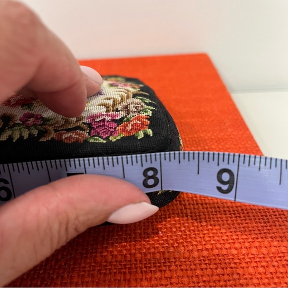 Vintage Petite Point Black Floral Needlepoint Bag with Jade-like Stone Clasp - Picture 12 of 16